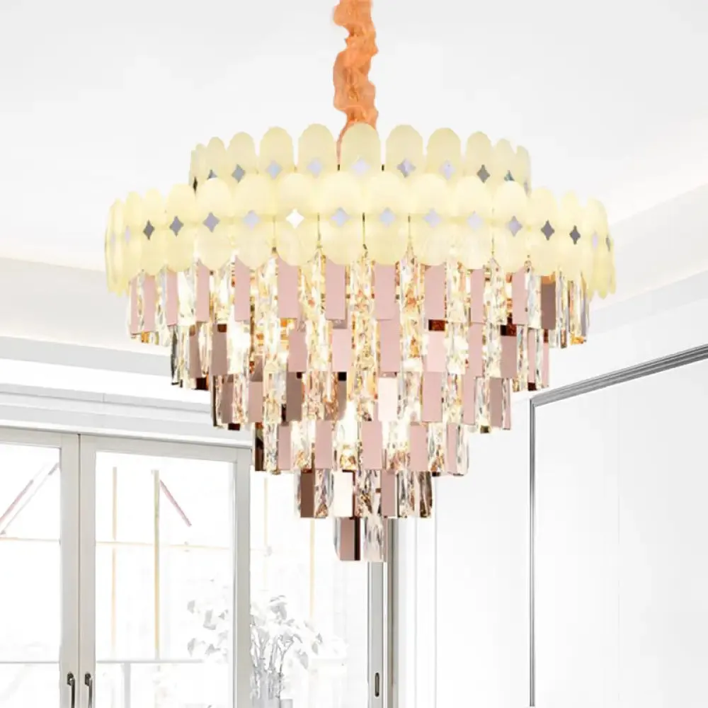 Contemporary Layered Ceiling Chandelier - Clear Crystal, 12/16/22 Lights, Ideal for Living Room Down Lighting