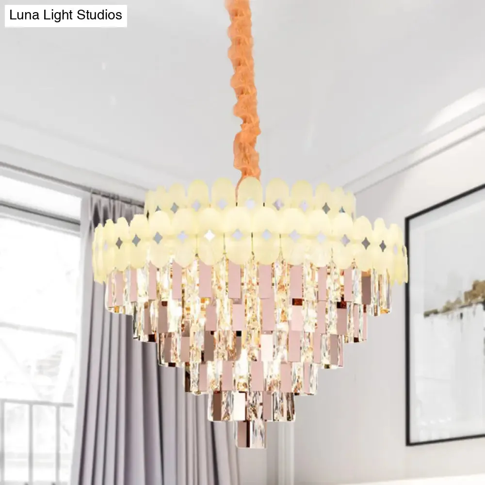 Contemporary Layered Ceiling Chandelier - Clear Crystal, 12/16/22 Lights, Ideal for Living Room Down Lighting