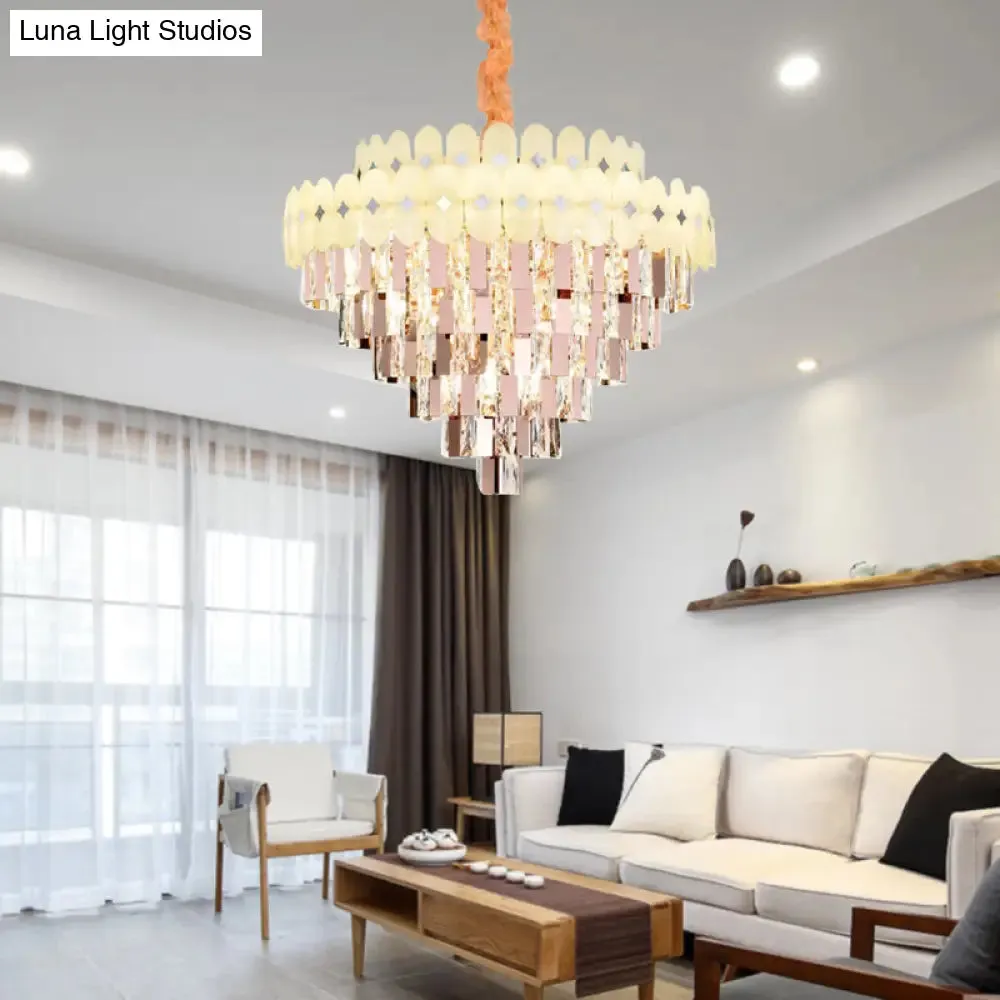 Contemporary Layered Ceiling Chandelier - Clear Crystal, 12/16/22 Lights, Ideal for Living Room Down Lighting