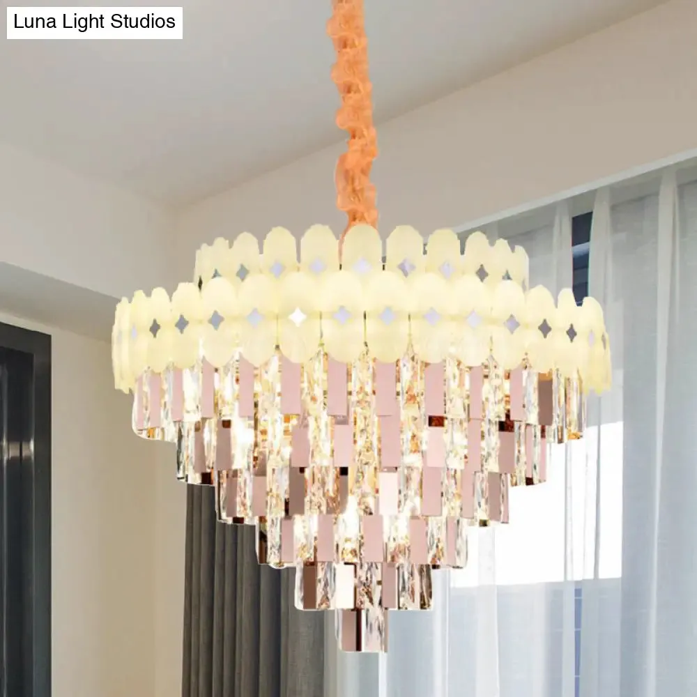 Contemporary Layered Ceiling Chandelier - Clear Crystal, 12/16/22 Lights, Ideal for Living Room Down Lighting