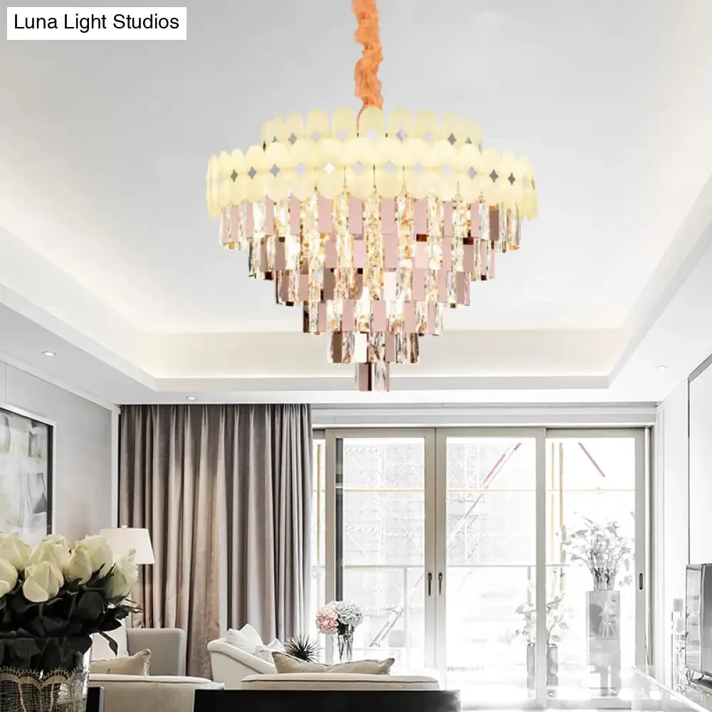 Contemporary Layered Ceiling Chandelier - Clear Crystal, 12/16/22 Lights, Ideal for Living Room Down Lighting