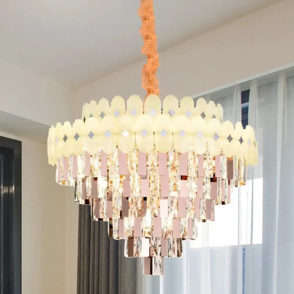 Contemporary Layered Ceiling Chandelier - Clear Crystal, 12/16/22 Lights, Ideal for Living Room Down Lighting