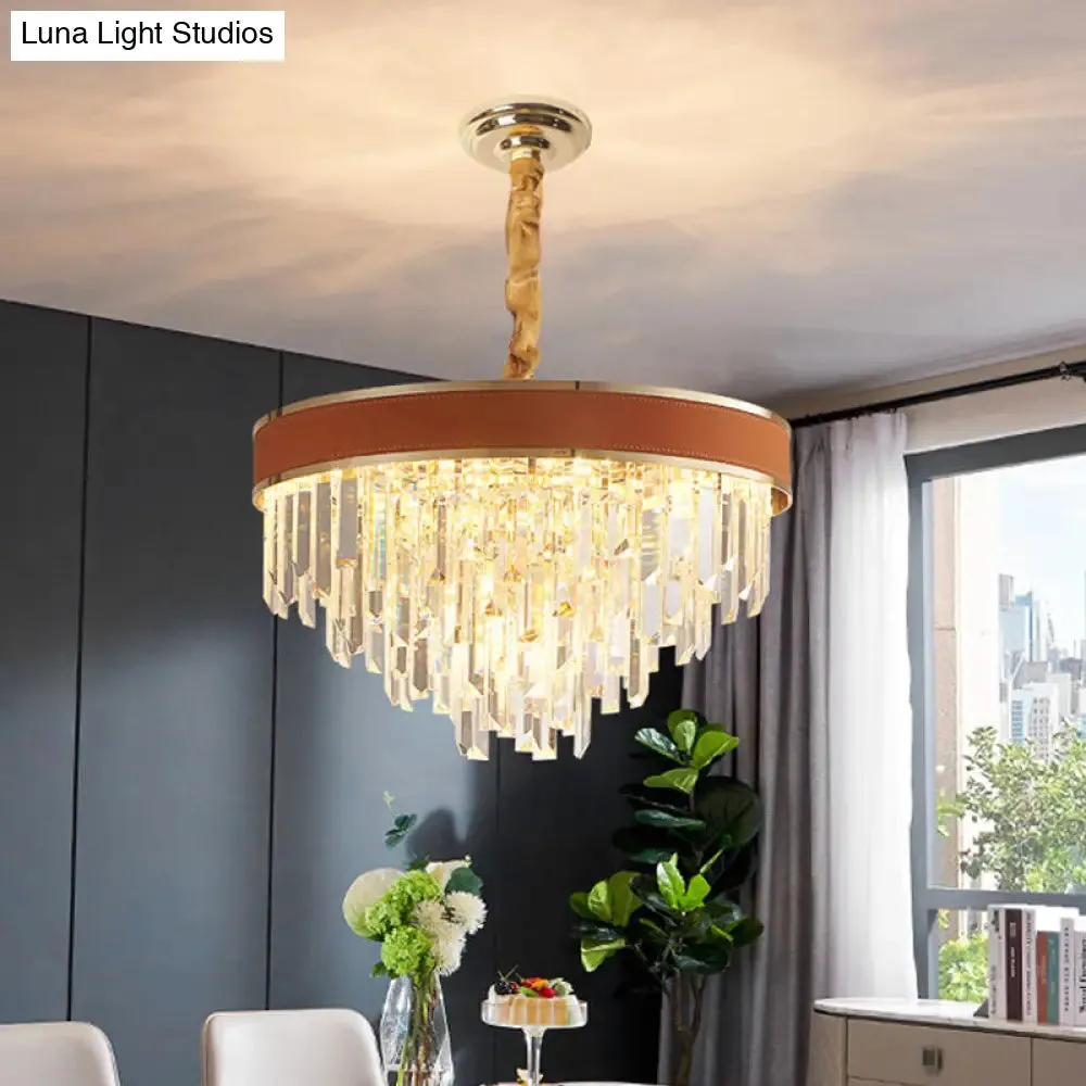 Contemporary Red Cone Hanging Ceiling Light with Crystal Accents - 8 Heads Pendant Chandelier for Dining Room