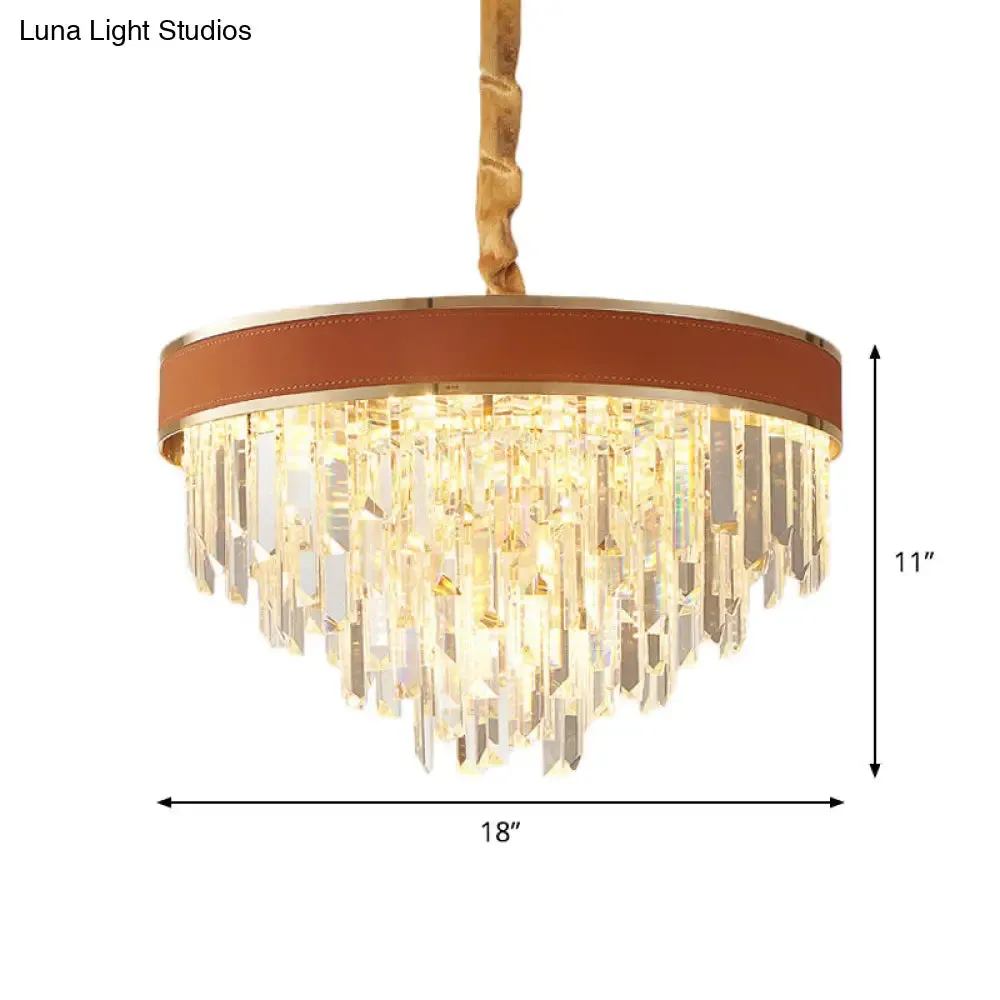 Contemporary Red Cone Hanging Ceiling Light with Crystal Accents - 8 Heads Pendant Chandelier for Dining Room