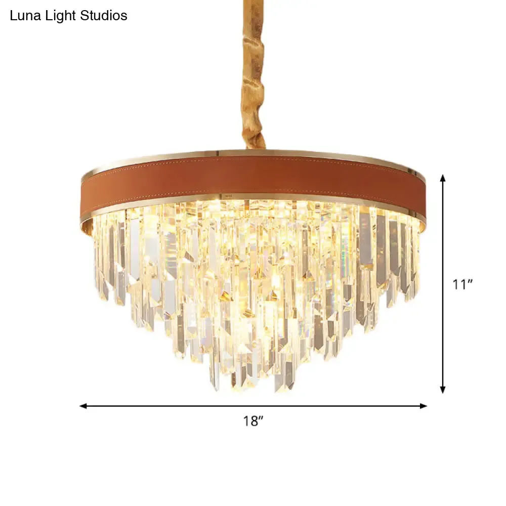Contemporary Red Cone Hanging Ceiling Light with Crystal Accents - 8 Heads Pendant Chandelier for Dining Room