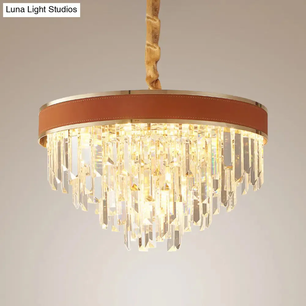 Contemporary Red Cone Hanging Ceiling Light with Crystal Accents - 8 Heads Pendant Chandelier for Dining Room