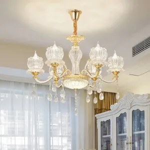 Crystal Flower Ceiling Chandelier with Clear Crystal Draping - Traditional Living Room Lighting