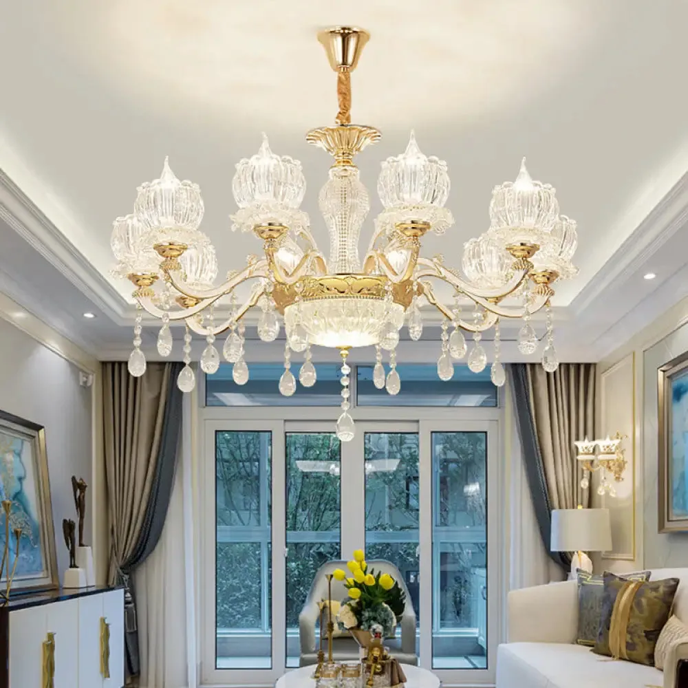 Crystal Flower Ceiling Chandelier with Clear Crystal Draping - Traditional Living Room Lighting