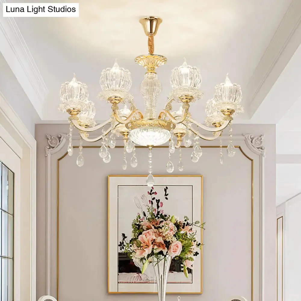 Crystal Flower Ceiling Chandelier with Clear Crystal Draping - Traditional Living Room Lighting