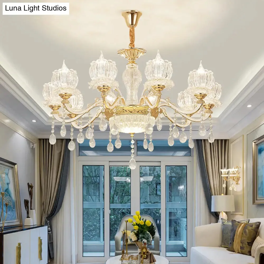 Crystal Flower Ceiling Chandelier with Clear Crystal Draping - Traditional Living Room Lighting