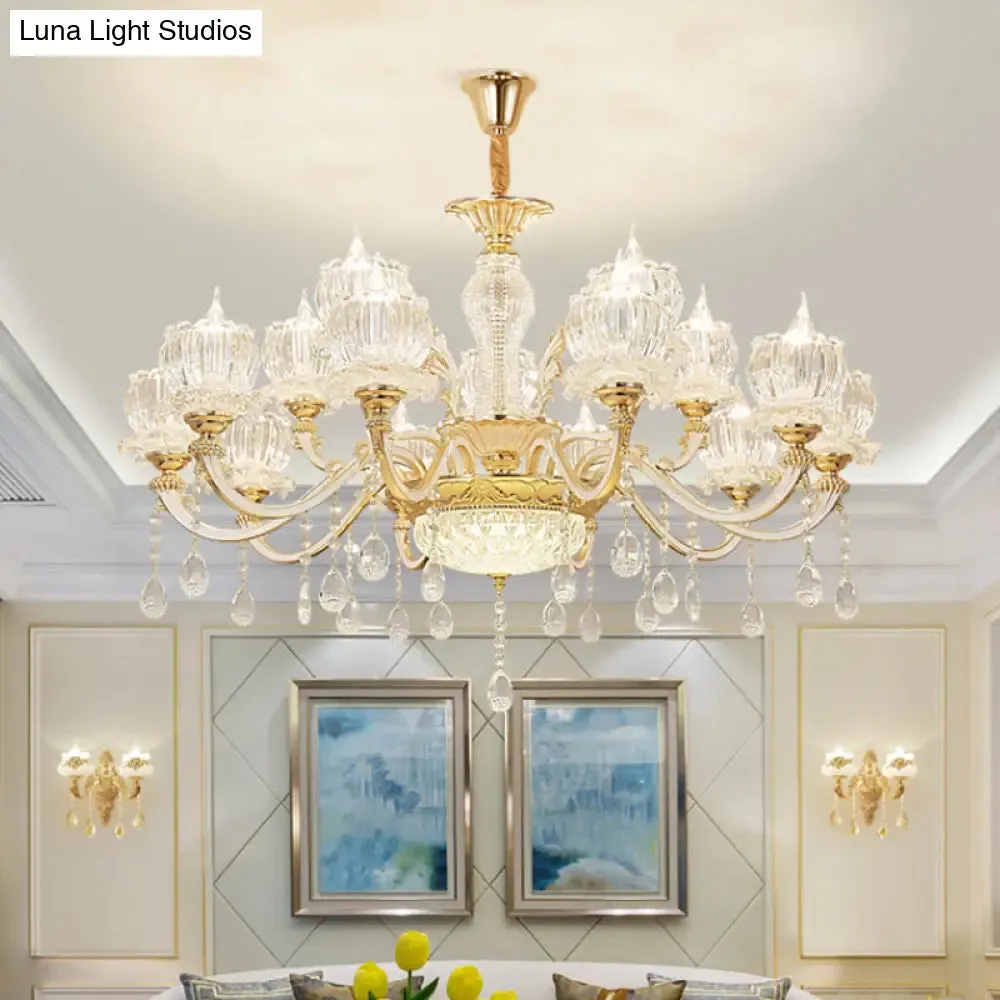 Crystal Flower Ceiling Chandelier with Clear Crystal Draping - Traditional Living Room Lighting