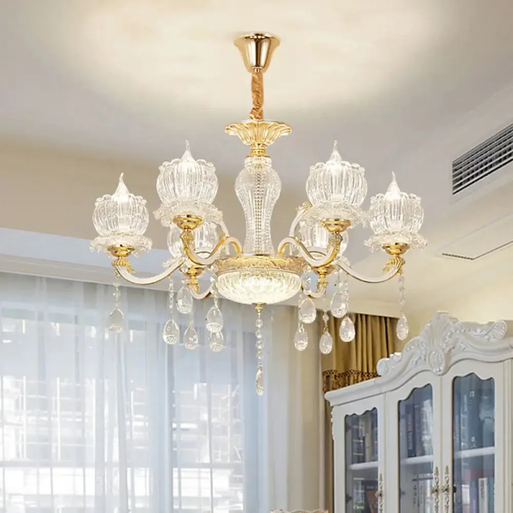 Crystal Flower Ceiling Chandelier with Clear Crystal Draping - Traditional Living Room Lighting
