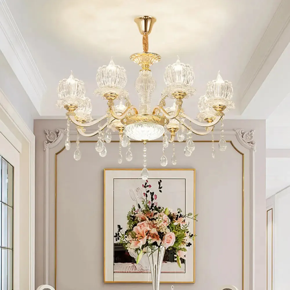 Crystal Flower Ceiling Chandelier with Clear Crystal Draping - Traditional Living Room Lighting
