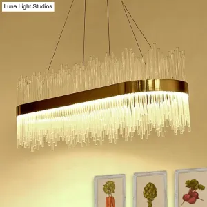 Crystal Gold Linear LED Chandelier - Contemporary Pendant Light for Dining Room (31.5"/39" Long)