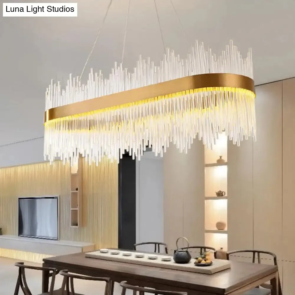 Crystal Gold Linear LED Chandelier - Contemporary Pendant Light for Dining Room (31.5"/39" Long)