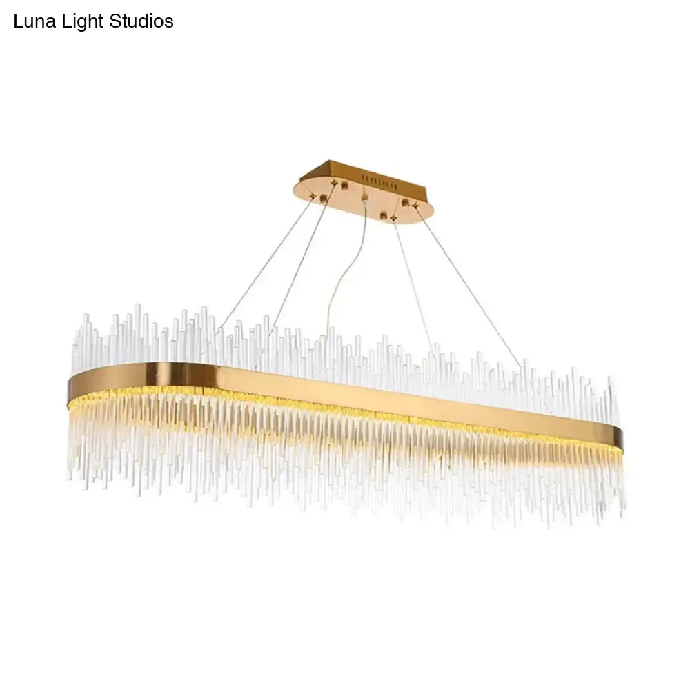 Crystal Gold Linear LED Chandelier - Contemporary Pendant Light for Dining Room (31.5"/39" Long)