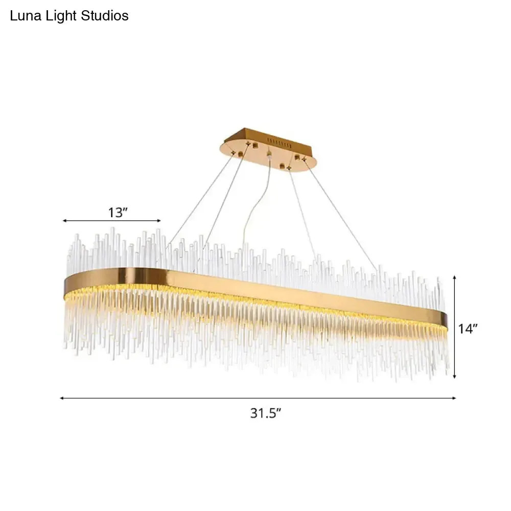 Crystal Gold Linear LED Chandelier - Contemporary Pendant Light for Dining Room (31.5"/39" Long)