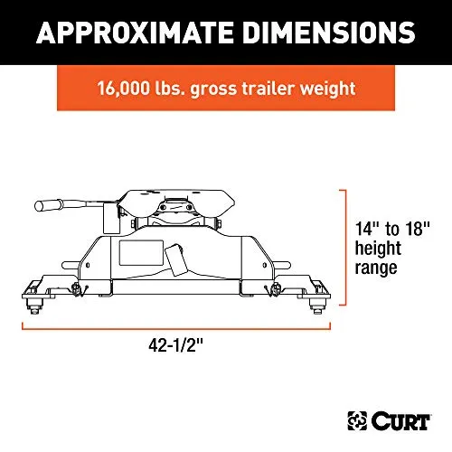 CURT 16043 A16 5th Wheel Hitch, 16,000 lbs, Select Ram 2500, 3500, 8-Foot Bed Puck System