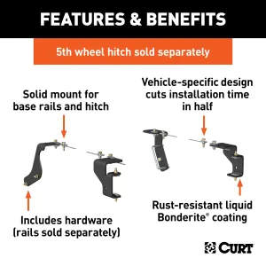 CURT 16422 Custom 5th Wheel Brackets; Select Dodge Ram 1500 (Except Crew Cab)