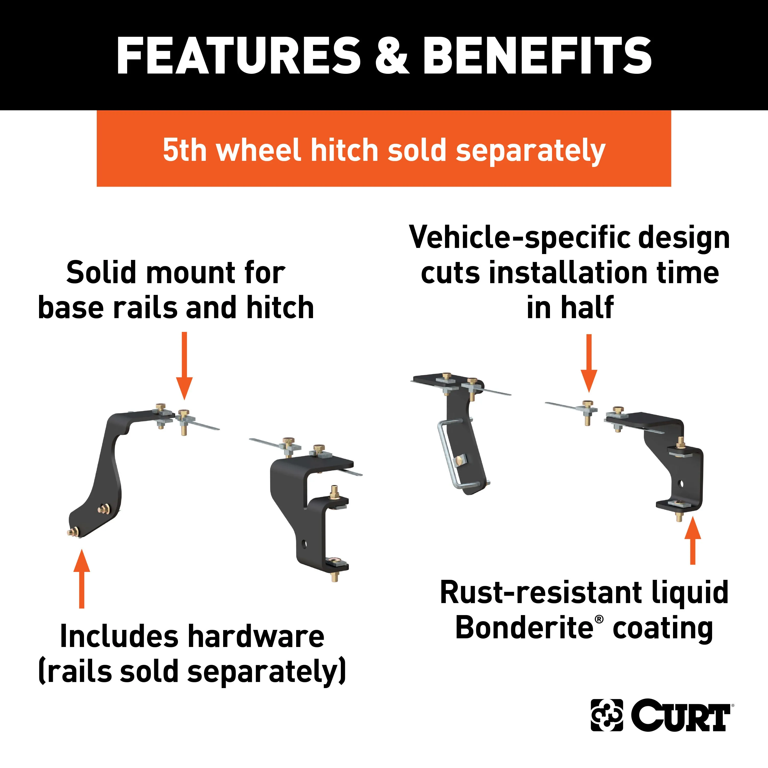CURT 16422 Custom 5th Wheel Brackets; Select Dodge Ram 1500 (Except Crew Cab)