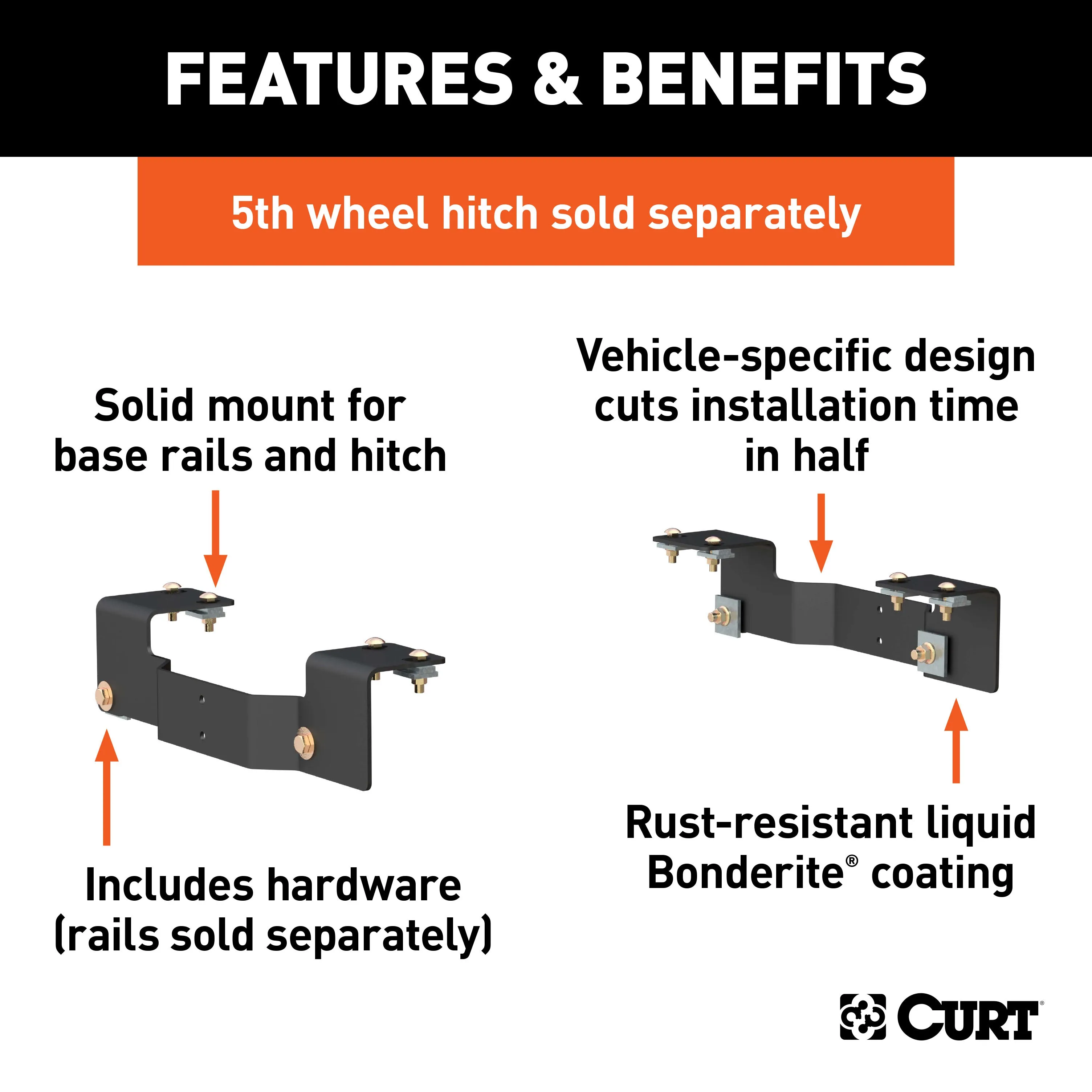 CURT 16465 Custom 5th Wheel Brackets; Select Toyota Tundra; Standard Cab; 8ft. Bed