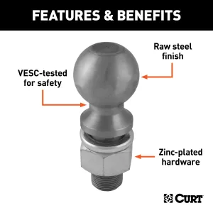 CURT 40086 2-5/16in. Trailer Ball (1-1/4in. x 2-5/8in. Shank; 25;000 lbs.; Raw Steel)