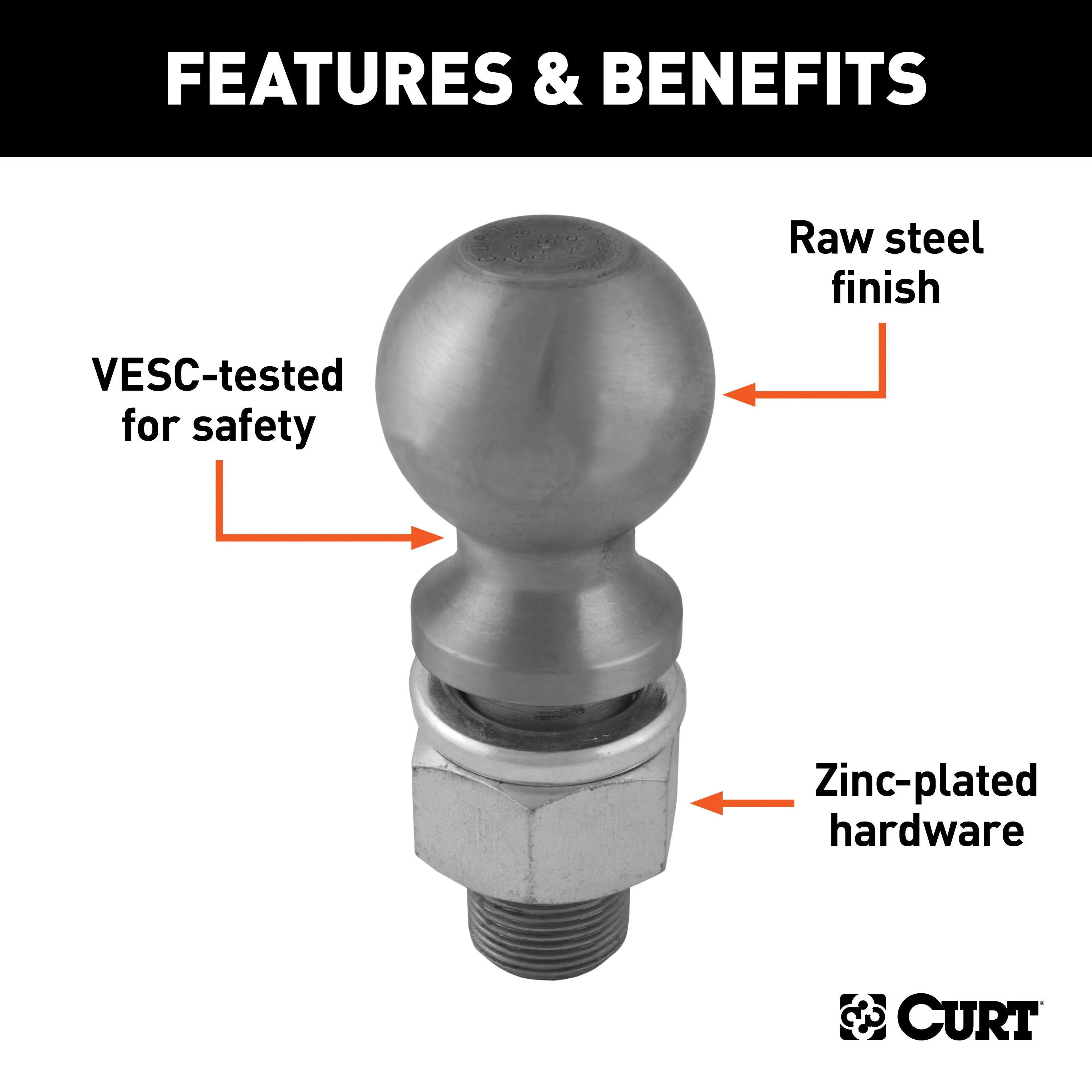 CURT 40086 2-5/16in. Trailer Ball (1-1/4in. x 2-5/8in. Shank; 25;000 lbs.; Raw Steel)