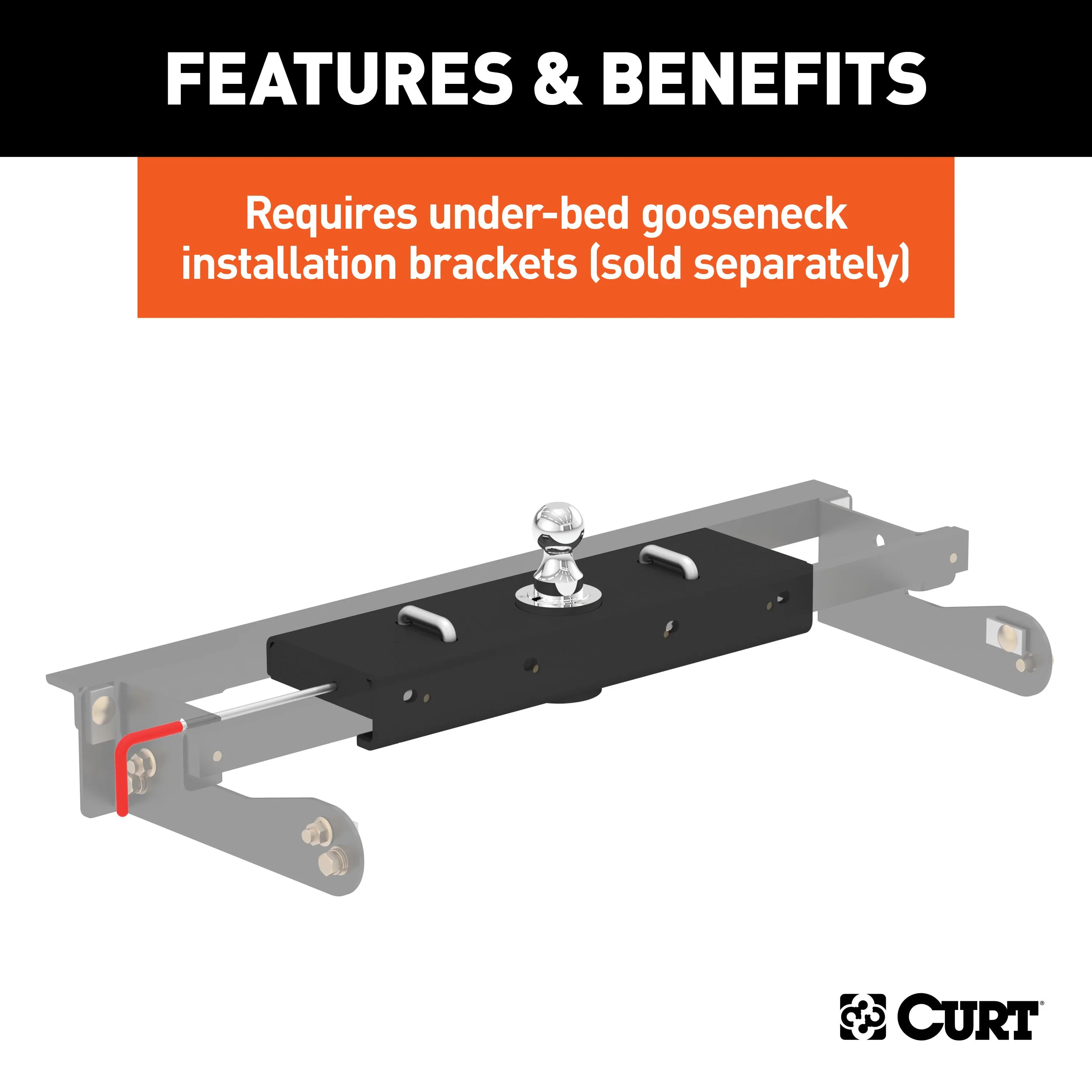CURT 60611 Double Lock EZr Gooseneck Hitch; 2-5/16in. Ball; 30K (Brackets Required)