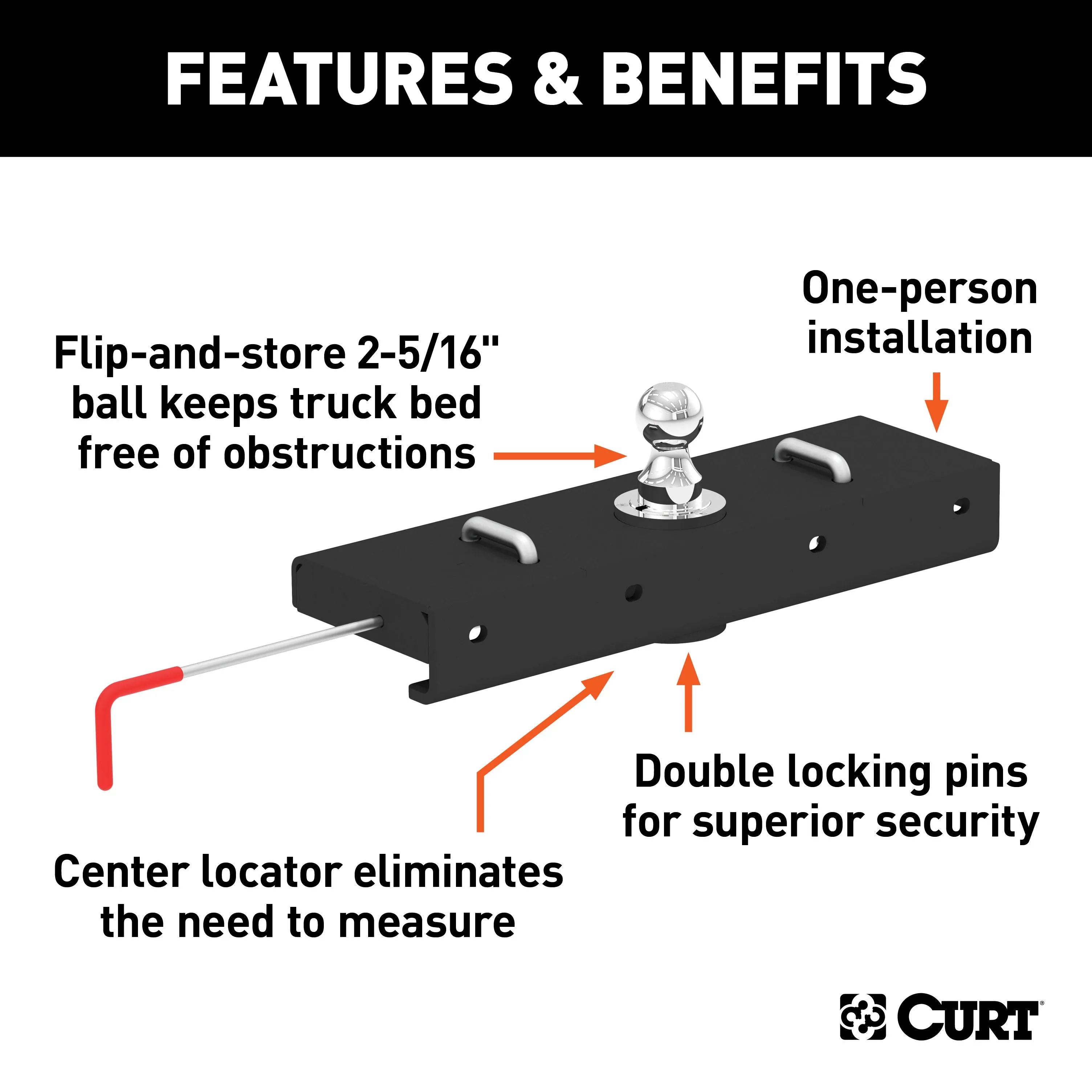 CURT 60611 Double Lock EZr Gooseneck Hitch; 2-5/16in. Ball; 30K (Brackets Required)