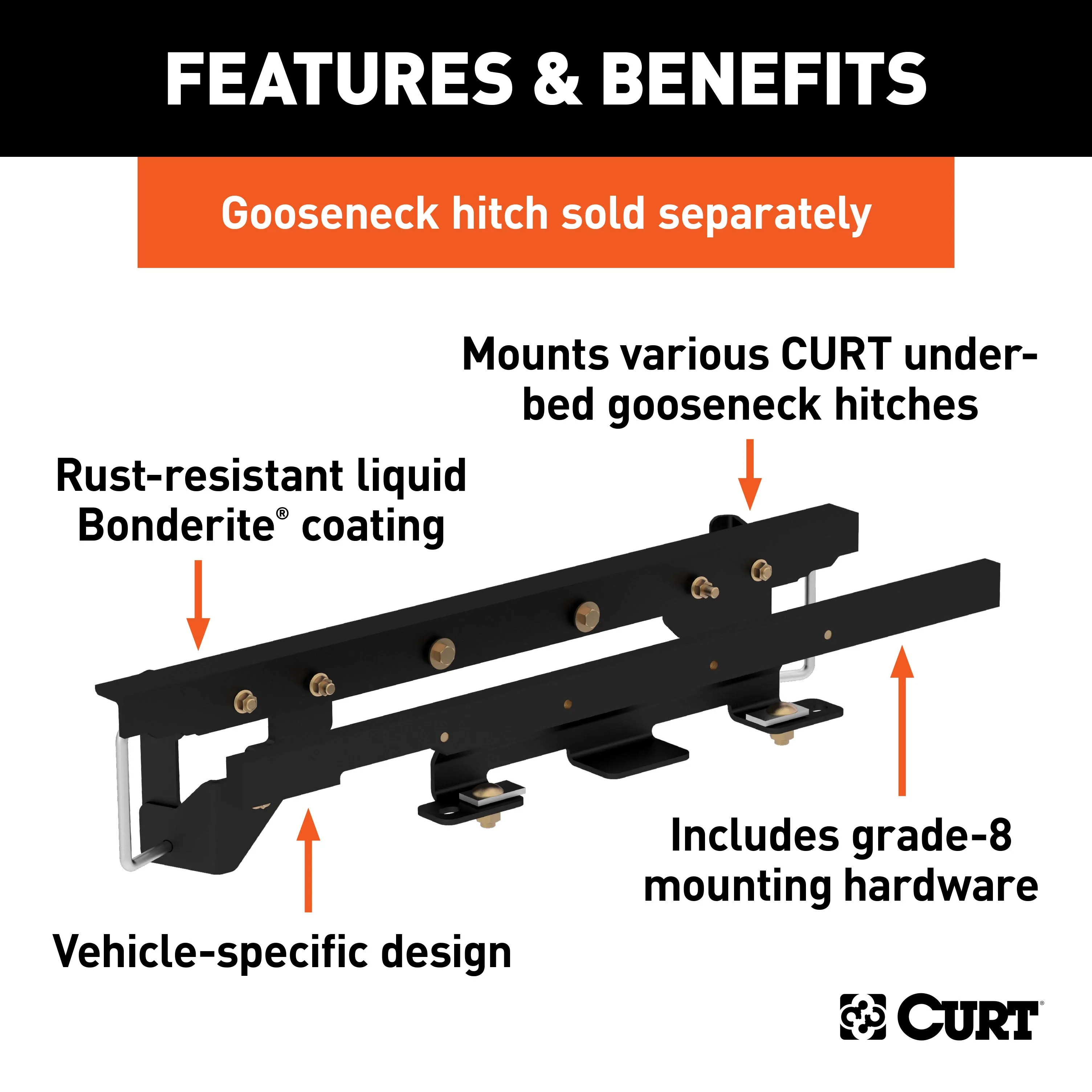 CURT 60658 Double Lock Gooseneck Installation Brackets; Select Ram 1500 with Air Suspension
