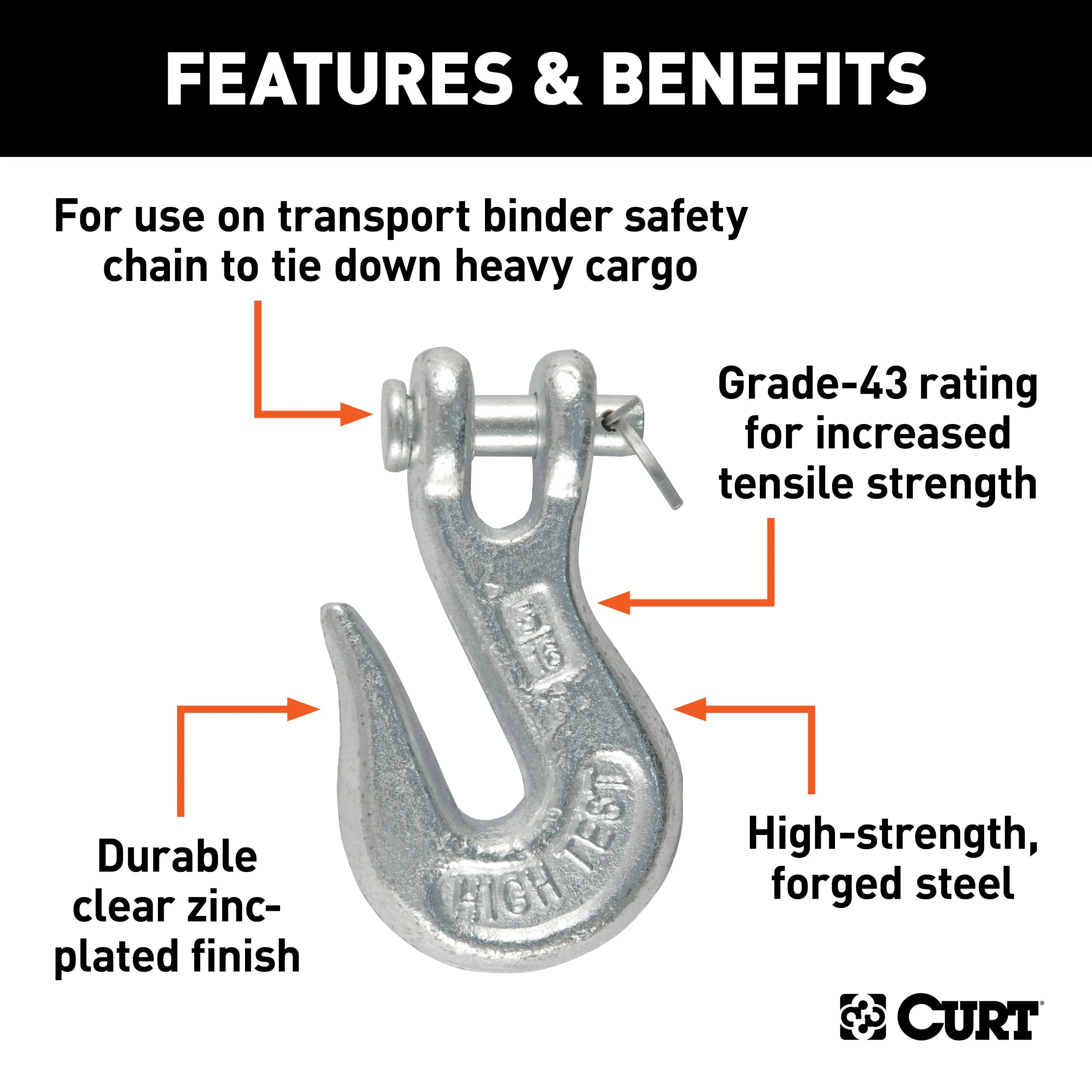 CURT 81340 5/16in. Clevis Grab Hook (3;900 lbs; 7/16in. Pin)