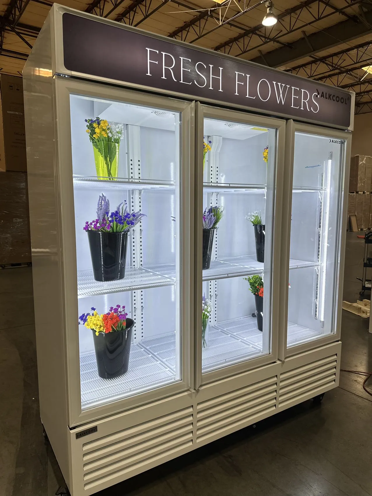 Customized Flower Display Three Glass Door Refrigerator Width 72''