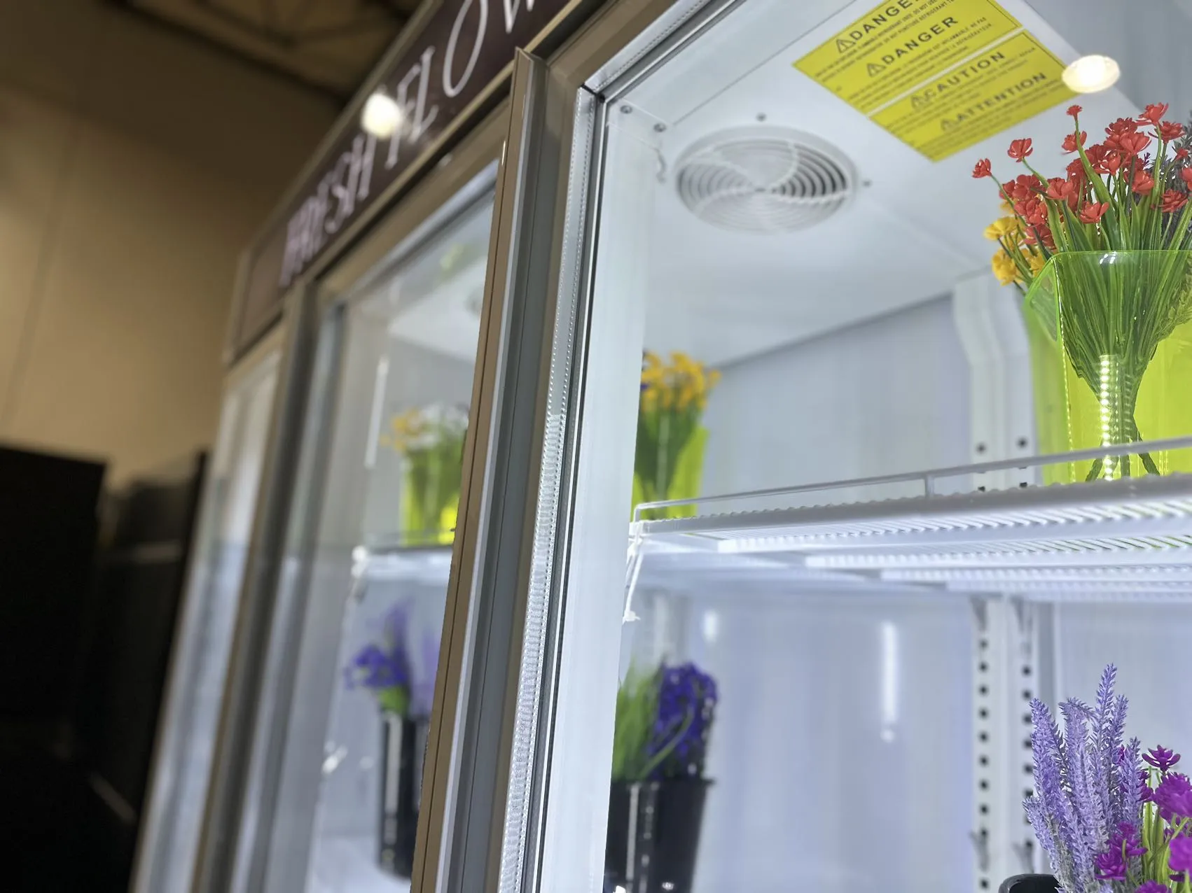 Customized Flower Display Three Glass Door Refrigerator Width 72''