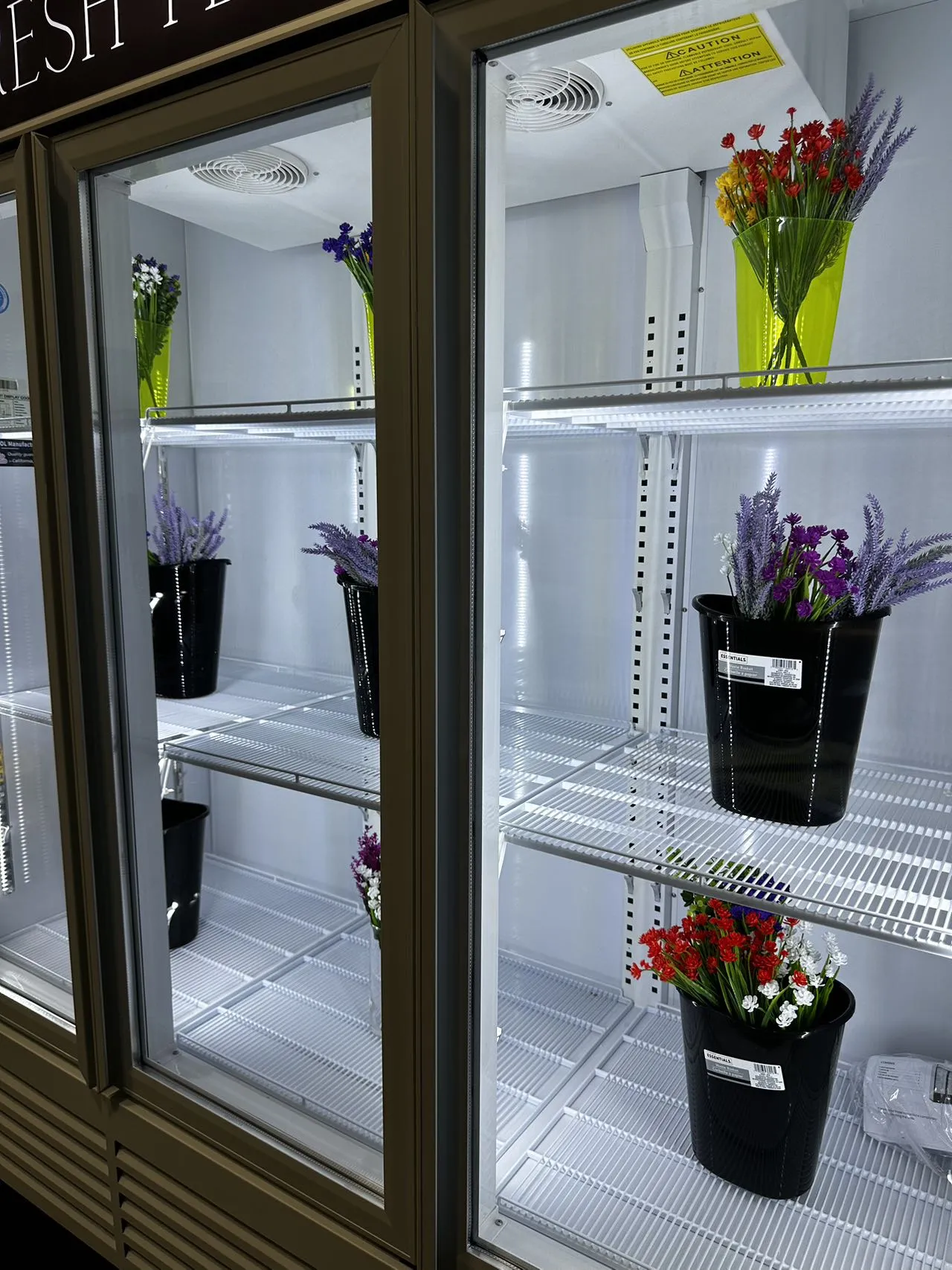 Customized Flower Display Three Glass Door Refrigerator Width 72''