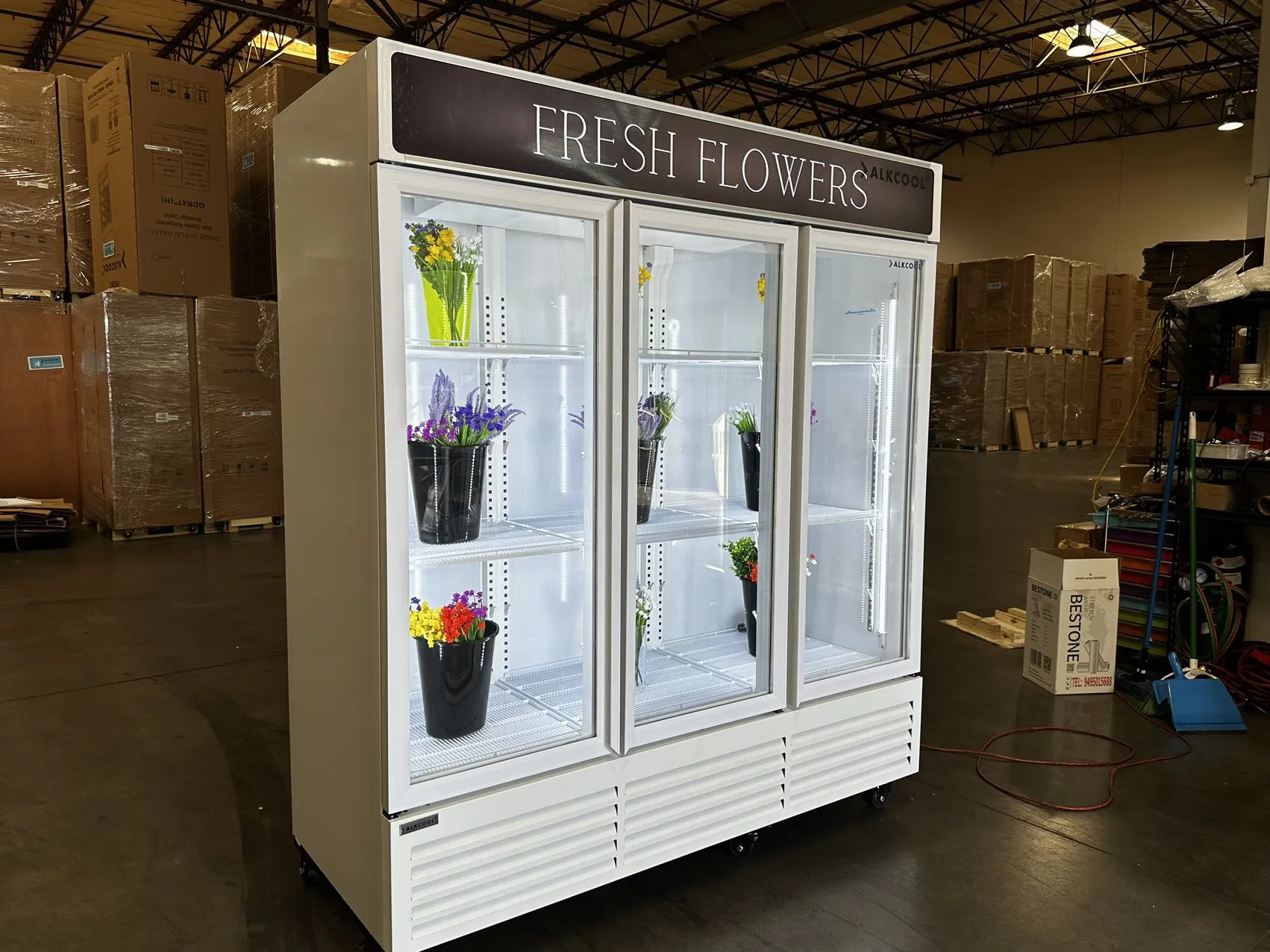 Customized Flower Display Three Glass Door Refrigerator Width 72''