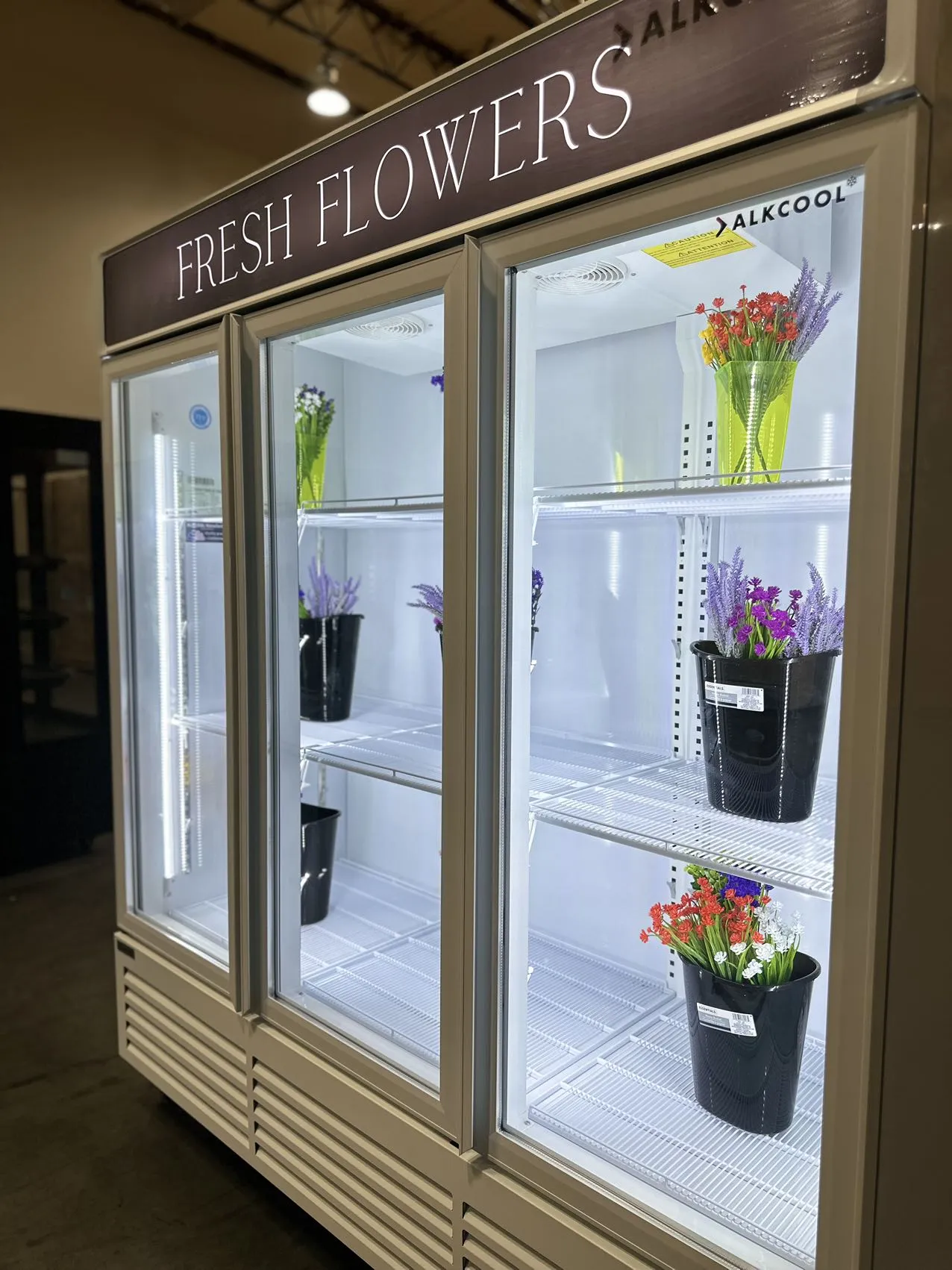 Customized Flower Display Three Glass Door Refrigerator Width 72''