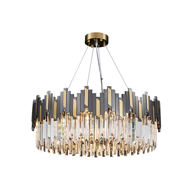 Gold-Black Crystal Chandelier Pendant Light for Simple Living Room Elegance