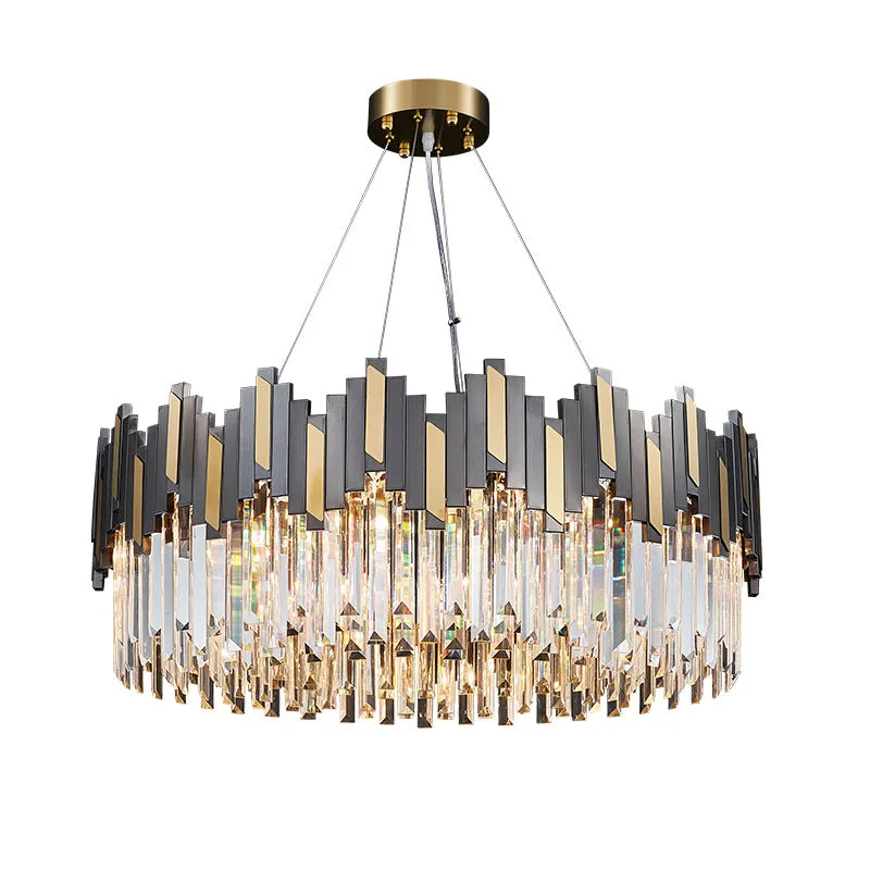 Gold-Black Crystal Chandelier Pendant Light for Simple Living Room Elegance