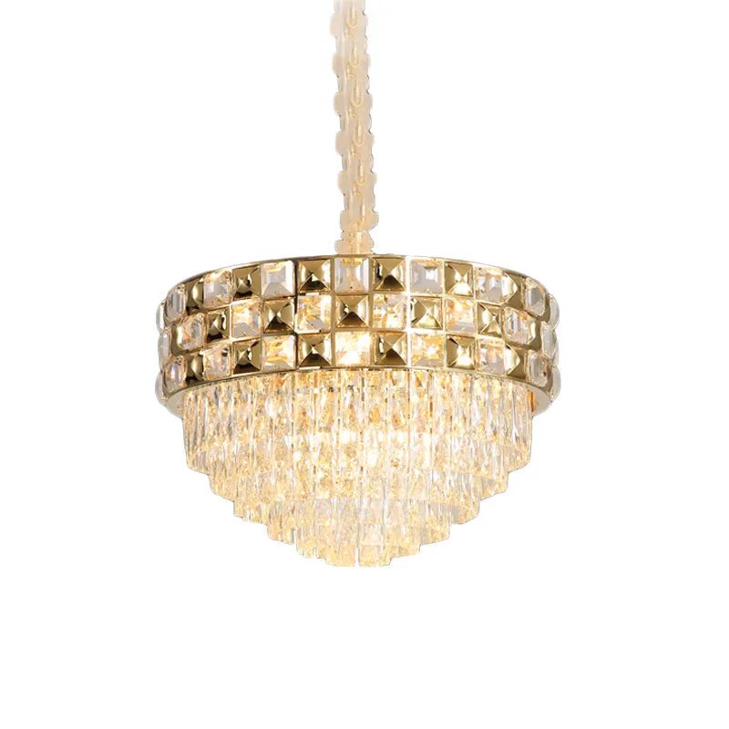 Gold Crystal Chandelier Lamp - Postmodern Pendant Light with 14 Bulbs for Bedroom