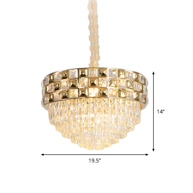 Gold Crystal Chandelier Lamp - Postmodern Pendant Light with 14 Bulbs for Bedroom