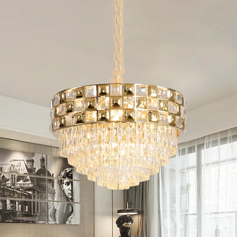 Gold Crystal Chandelier Lamp - Postmodern Pendant Light with 14 Bulbs for Bedroom