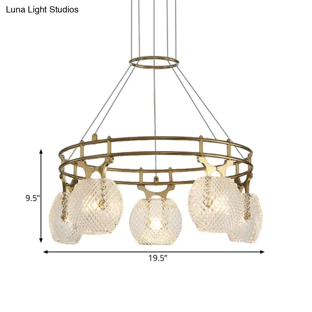 Gold Postmodern Ball Chandelier Pendant Light with Clear Glass, 5-Head Suspension Lamp for Dining Room Ceiling