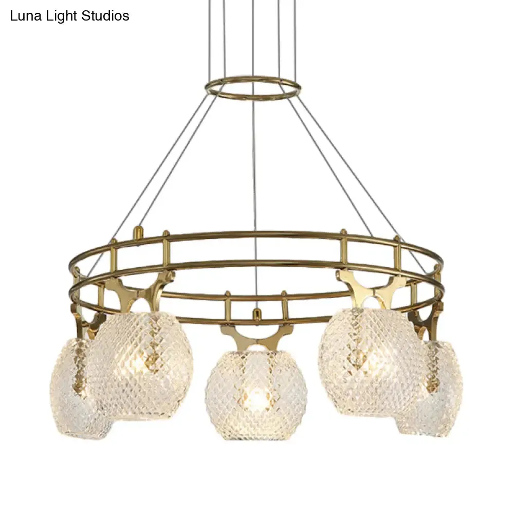 Gold Postmodern Ball Chandelier Pendant Light with Clear Glass, 5-Head Suspension Lamp for Dining Room Ceiling