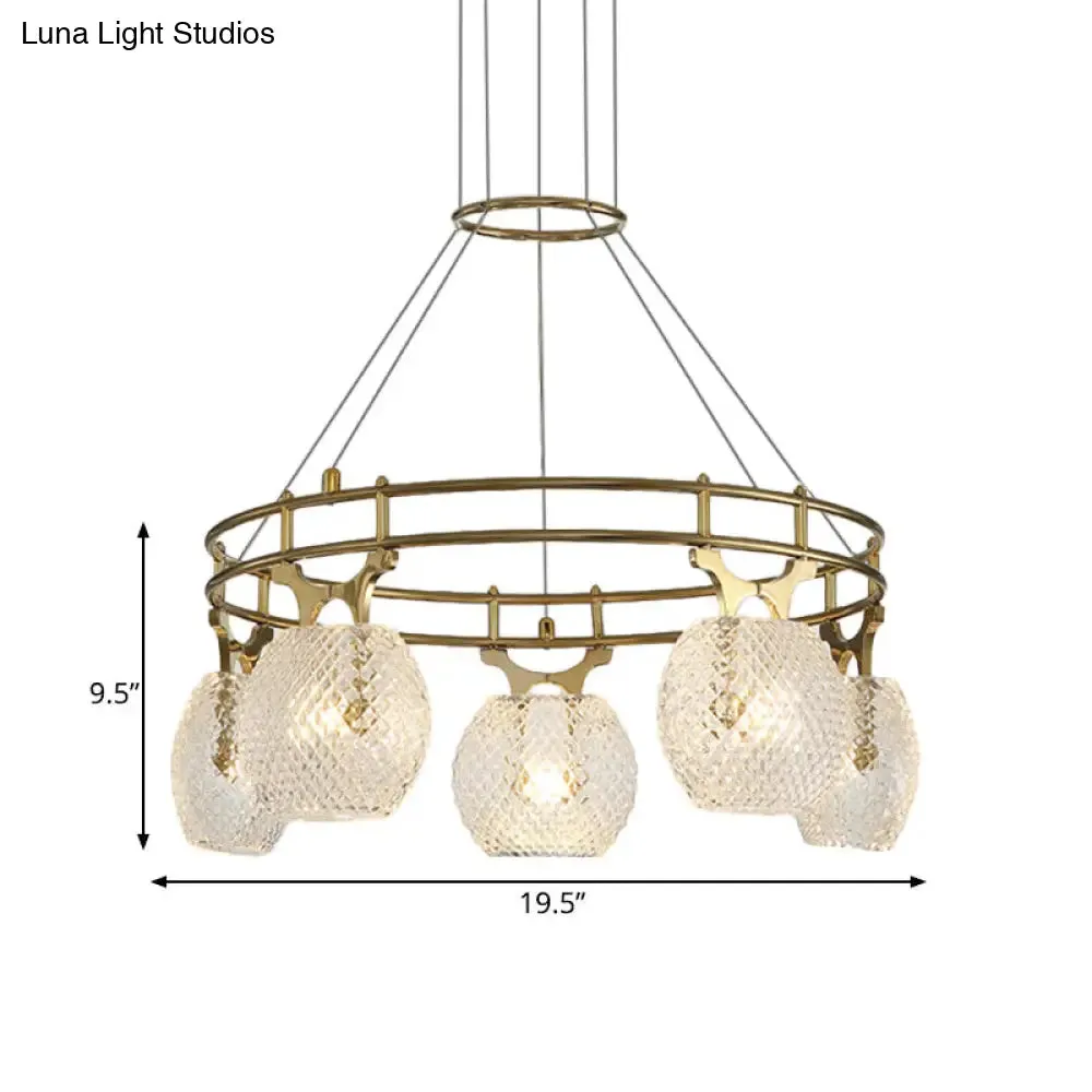 Gold Postmodern Ball Chandelier Pendant Light with Clear Glass, 5-Head Suspension Lamp for Dining Room Ceiling