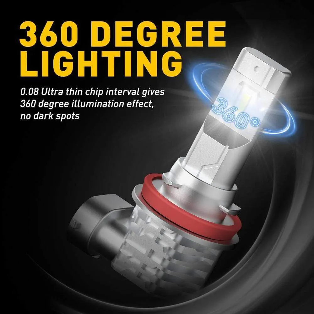 H11 H8 H9 H16 LED Fog Light Bulb Fanless, 6000LM Per Set, 6500K Cool White, CSP LED Chips