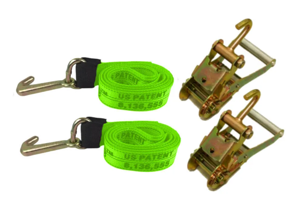 Hi-Vis Green Tie Down Strap with Mini J Hook