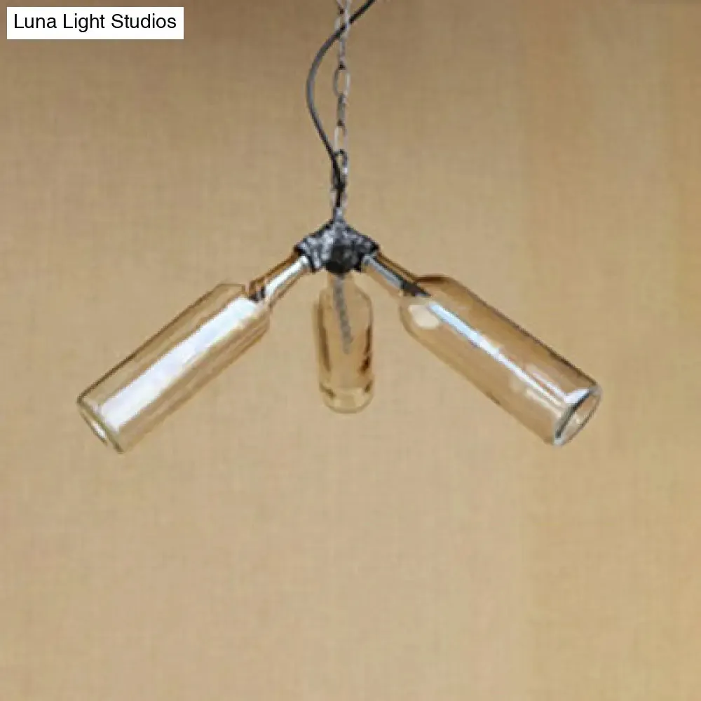 Industrial Rustic 3-Head Hanging Lamp with Pipe Design - Smoke Gray/Clear Glass Chandelier Lighting for Bar