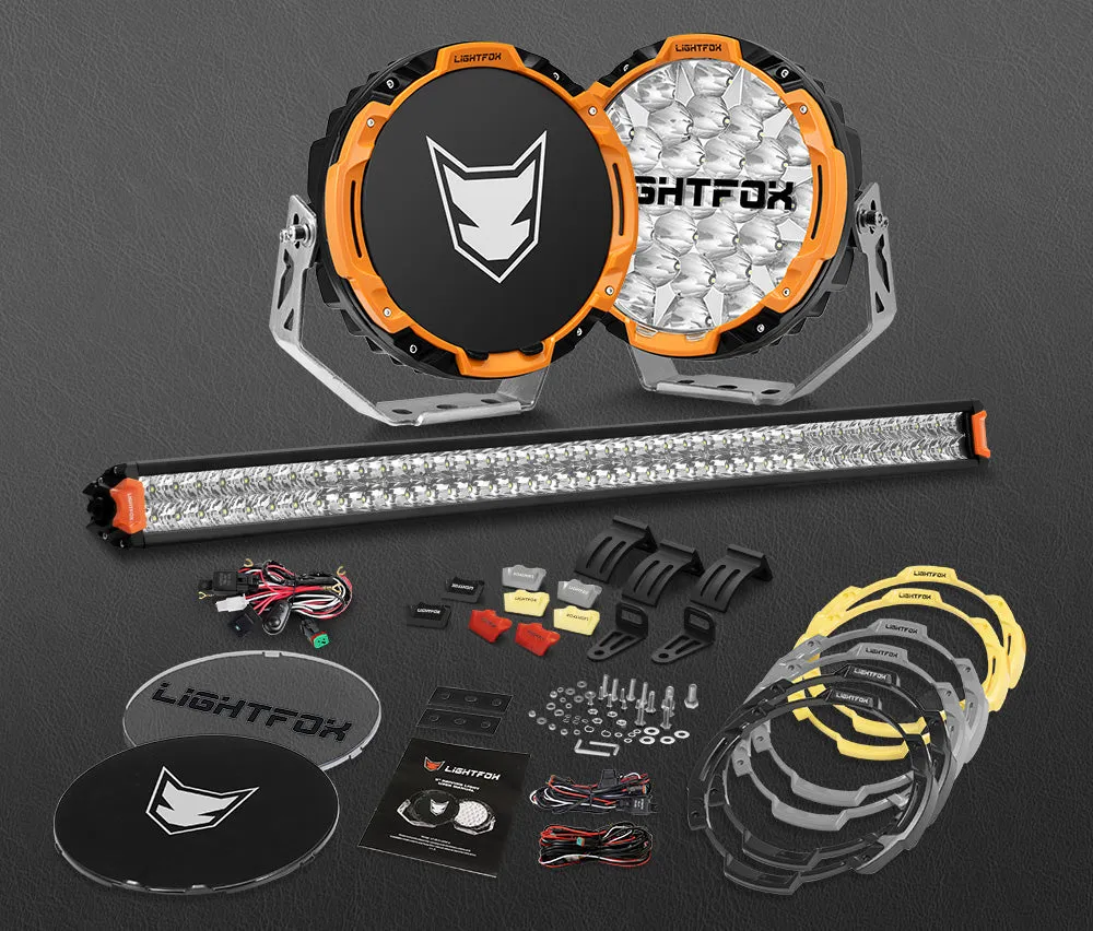 Lightfox 9 inch Osram LED Driving Lights   40 inch Dual Row LED Light Bar   Wiring Kit