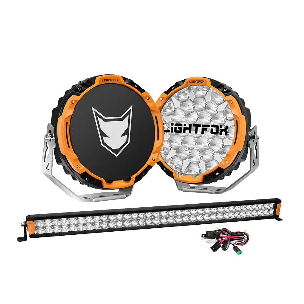 Lightfox 9 inch Osram LED Driving Lights   40 inch Dual Row LED Light Bar   Wiring Kit