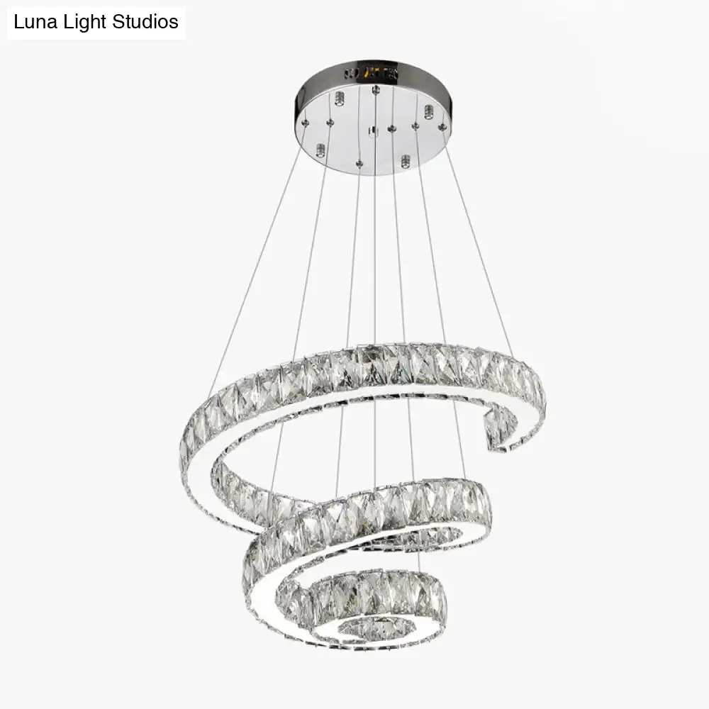 Minimal Clear Crystal LED Pendant Light Kit for Living Room - Spiral Chandelier Lamp